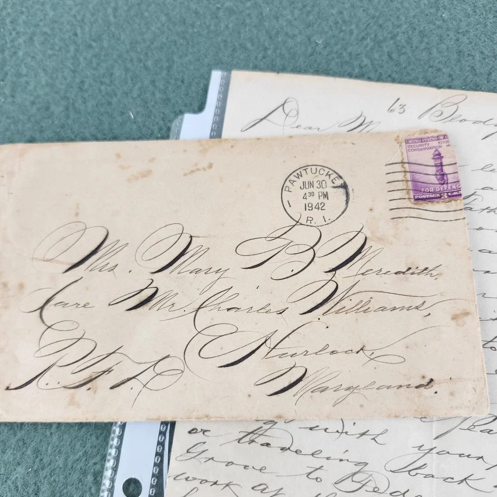Vtg 1942 Handwritten Letter Pawtucket, RI with Envelope Correspondence